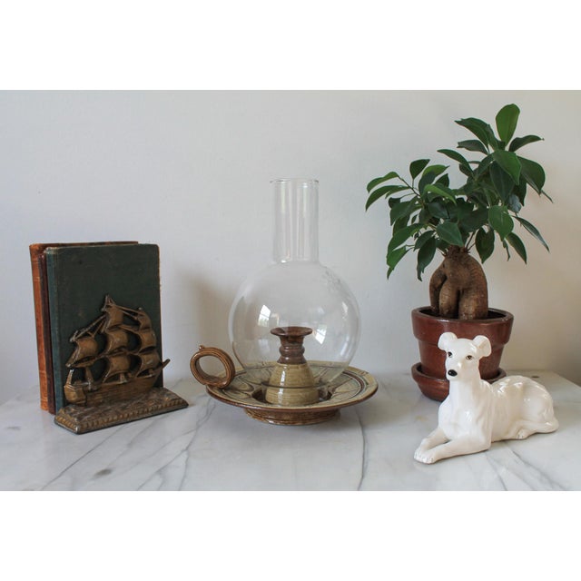 Vintage studio art pottery candle holder hurricane lamp. No makers mark. Minor age wear. No chips or cracks.