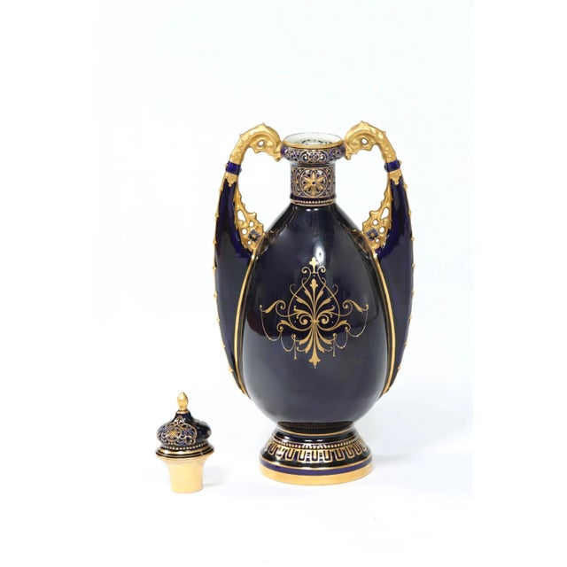 Early 20th Century Early 20th Century Royal Vienna Cobalt / Gold Porcelain Lidded Urn For Sale - Image 5 of 11