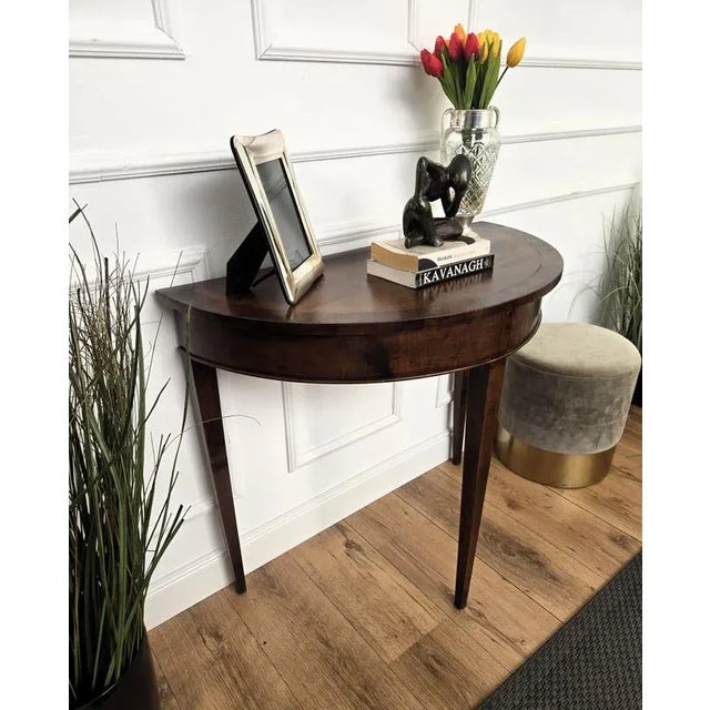 Mid-Century Italian Wood Inlaid Demi-Lune Wall Console Table, 1960s For Sale - Image 4 of 10