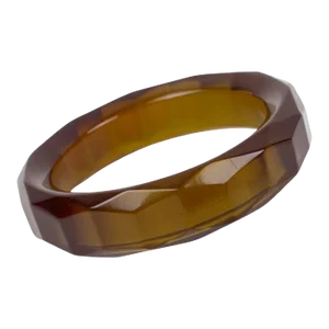 Carved and Faceted Bakelite Bracelet Bangle Prystal Olive Oil