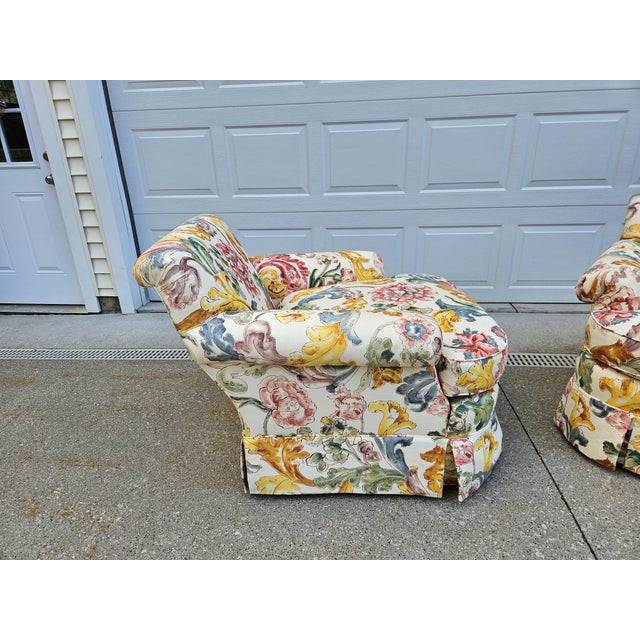 Baker Furniture Floral Print Swivel Chairs For Sale - Image 12 of 15