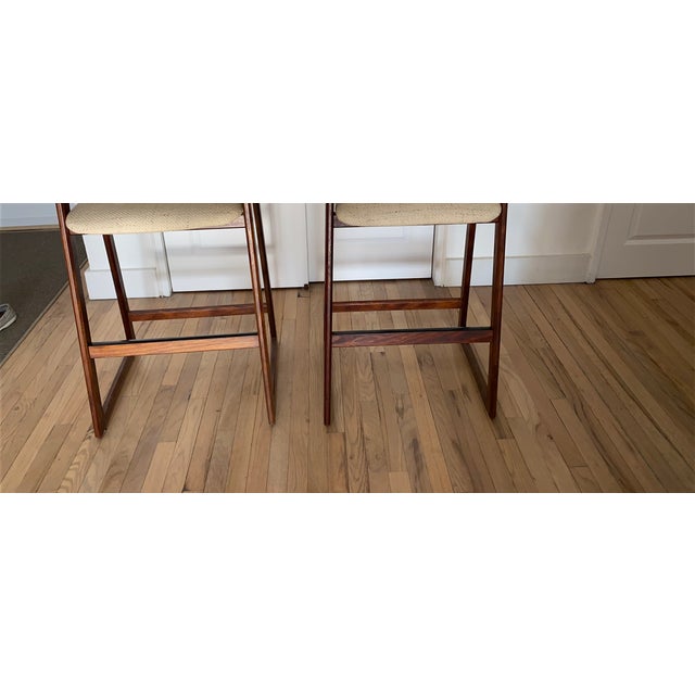 Beige Mid Century Modern Teak Danish Bar Stools - a Pair For Sale - Image 8 of 11