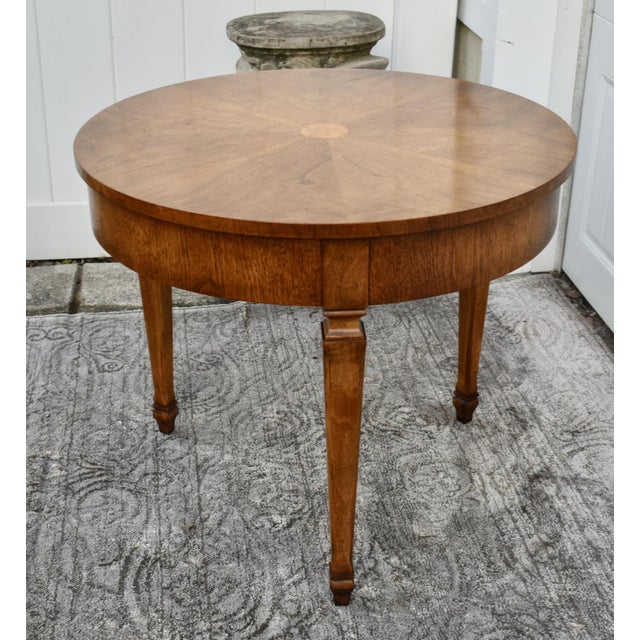 Vintage Baker - Millings Road Round Inlaid Burl & Fruitwood Mid Century Table For Sale - Image 10 of 12