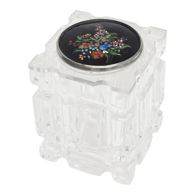 Signed Enameled Foiled Cloisonné Top and Lucite Vessel, Box or Container 80's For Sale