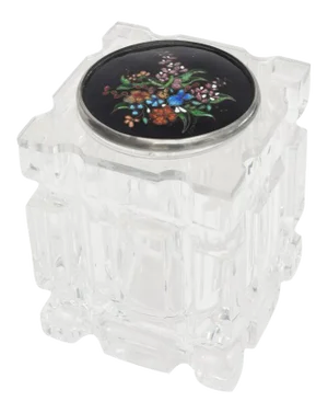 Vintage Enameled Foiled Cloisonné Top and Lucite Vessel, Box or Container 80's