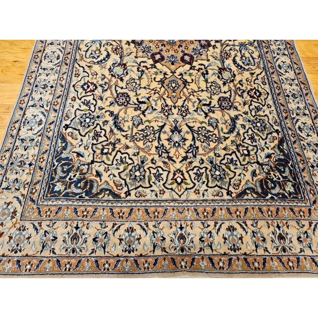 Vintage Persian Nain Area Rug, Handwoven Floral Pattern With Silk Highlights, Ivory & Blue, 4’ X 7’ For Sale In Chicago - Image 6 of 12