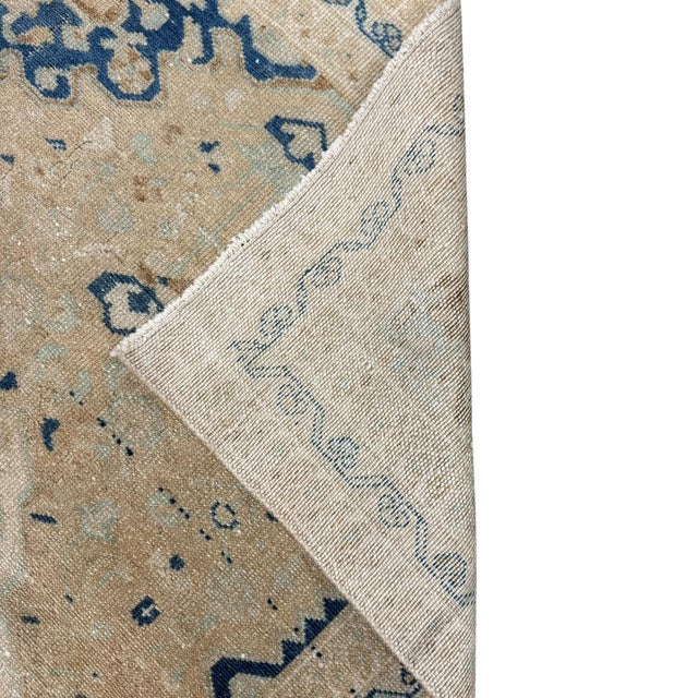 Traditional Antique Rug 3x5 | Soft Beige & Blue With Delicate Geometric Medallion For Sale - Image 3 of 5