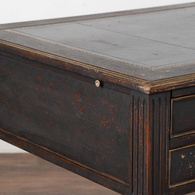 Early 20th Century Swedish Black Painted Five-Drawer Desk With Embossed Leather Top For Sale - Image 12 of 18
