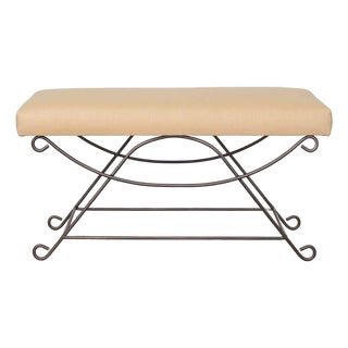 Panoplie Iron Loop Bench, Yellow Linen For Sale