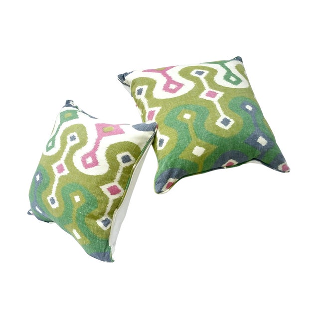 Green Darya Ikat Down Pillows by Schumacher, a Pair Chairish