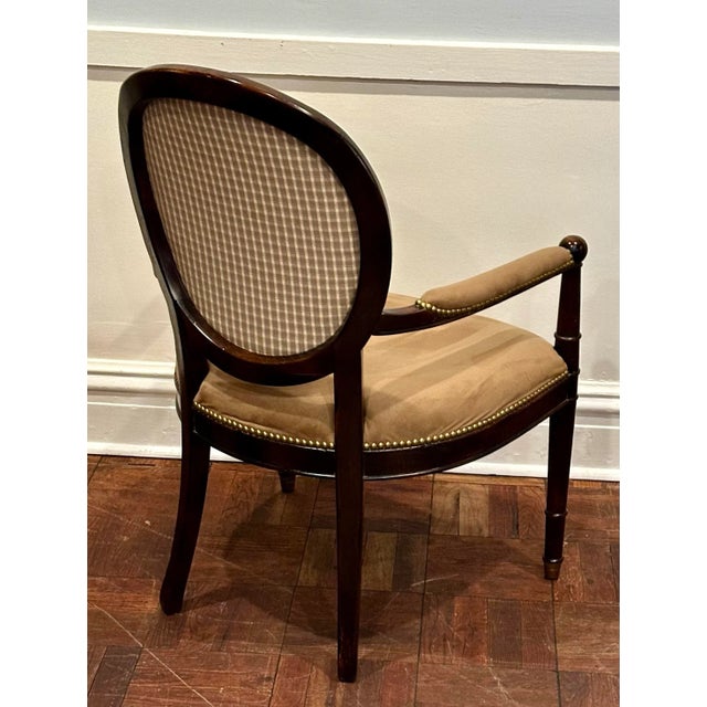 French Baker Milling Road Louis XVI Style Mahogany Bergère Armchair For Sale - Image 3 of 9