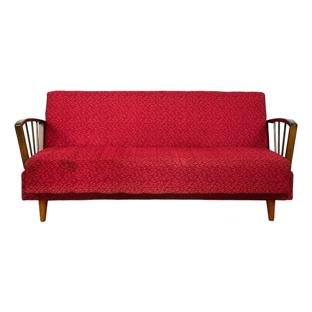 Vintage Scandinavian Convertible Sofa in Wood and Fabric, 1960s For Sale