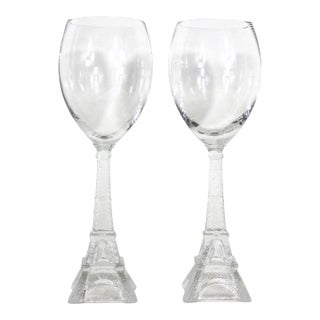 Vintage Pair of Eiffel Tower Wine Glasses For Sale