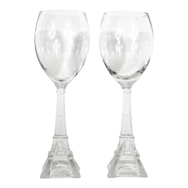 Vintage Pair of Eiffel Tower Wine Glasses For Sale