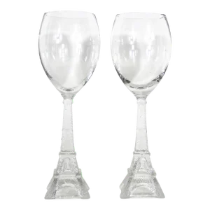 Vintage Pair of Eiffel Tower Wine Glasses