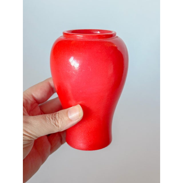 Stunning Mid Century hand carved red Italian Alabaster vase, in the best cherry red color. Add to any space for a dose of...