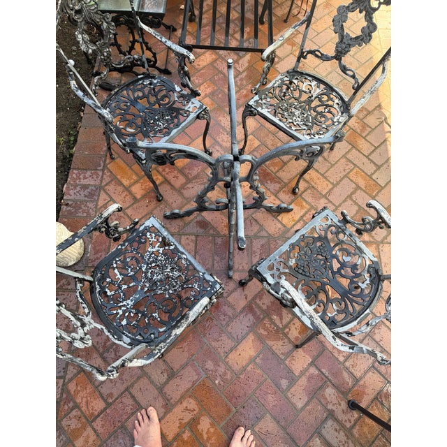 Molla Vintage Hollywood Regency Molla Cast Alumunum Table Base and 4 Arm Chairs For Sale - Image 4 of 18