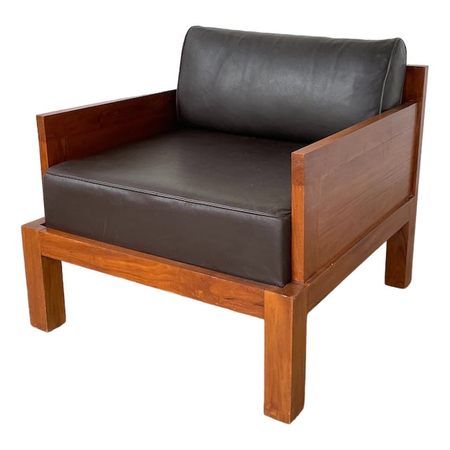 Modernist Exotic Wood and Leather Armchair, 1960s For Sale