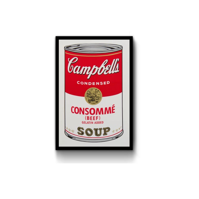 Andy warhol (sunday b. Morning), campbells consomme soup, silkscreen print, framed silkscreen print from photo negatives...
