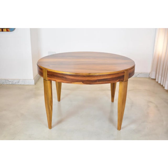 Extendable Dining Table and Set of 8 Walnut & Leather Chairs by André Sornay, France, 1930s For Sale - Image 11 of 17