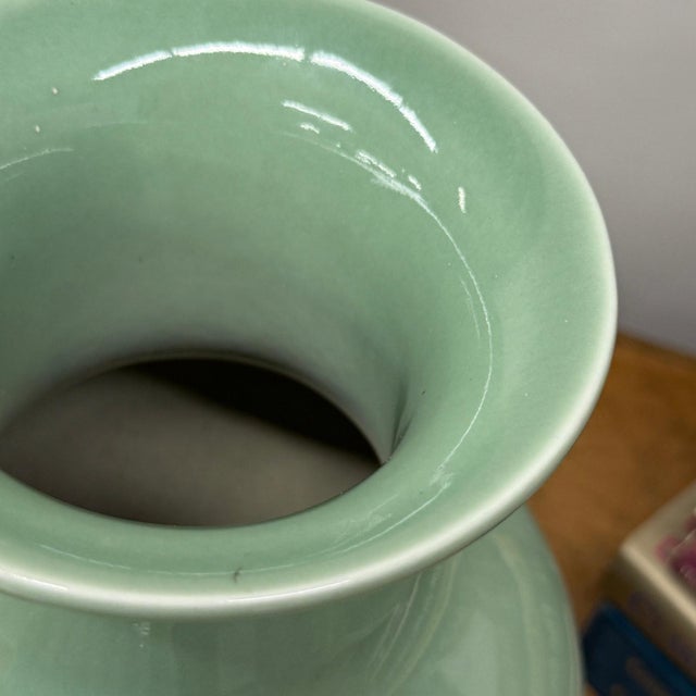 Green Guardian's Embrace Celadon Green Ceramic Vase Flared Rim For Sale - Image 8 of 10
