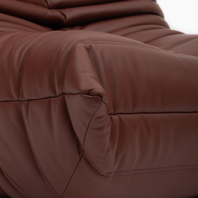 Togo Fireside Chair and Ottoman in Italian Chestnut Leather Vintage Ligne Roset For Sale In New York - Image 6 of 17