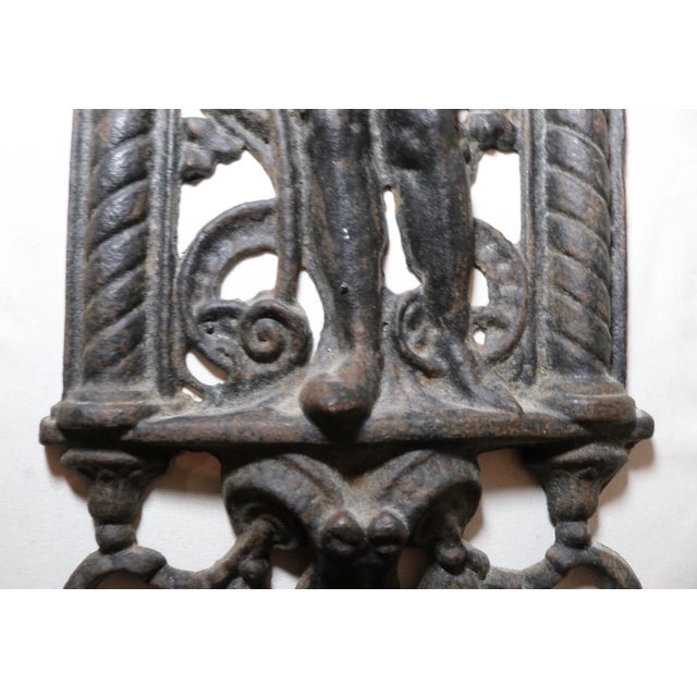 Antique Ornate Figural Heavy Cast Iron Relief Man Smoking Pipe Wall Plaque Art For Sale - Image 12 of 12