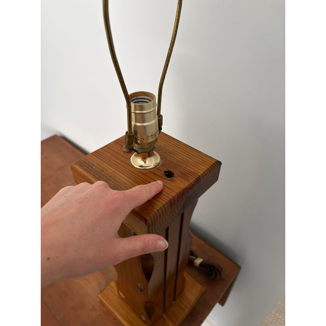 1960s 1960s Mid Century Modern Chunky Wooden Handcrafted Lamp For Sale - Image 5 of 9