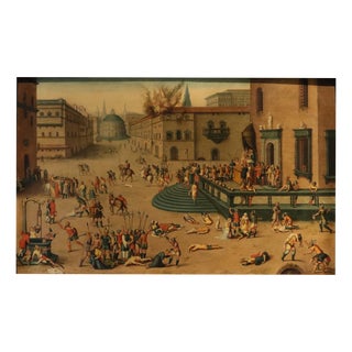 Workshop of Antoine Caron, Massacre Ordered by the Triumvirs, 17th Century, Oil Painting on Panel, Framed For Sale