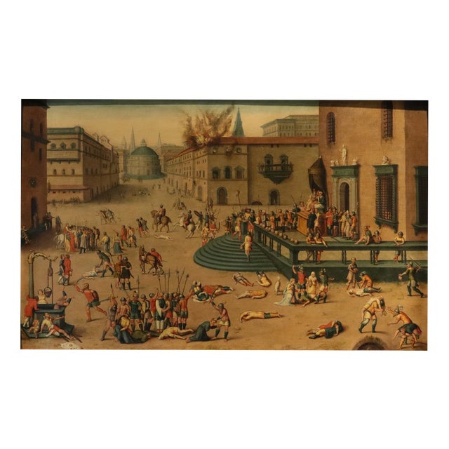 Workshop of Antoine Caron, Massacre Ordered by the Triumvirs, 17th Century, Oil Painting on Panel, Framed For Sale