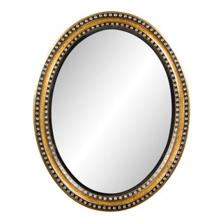 Midcentury Irish Oval Gold and Black Mirror with Diamanté Décor For Sale