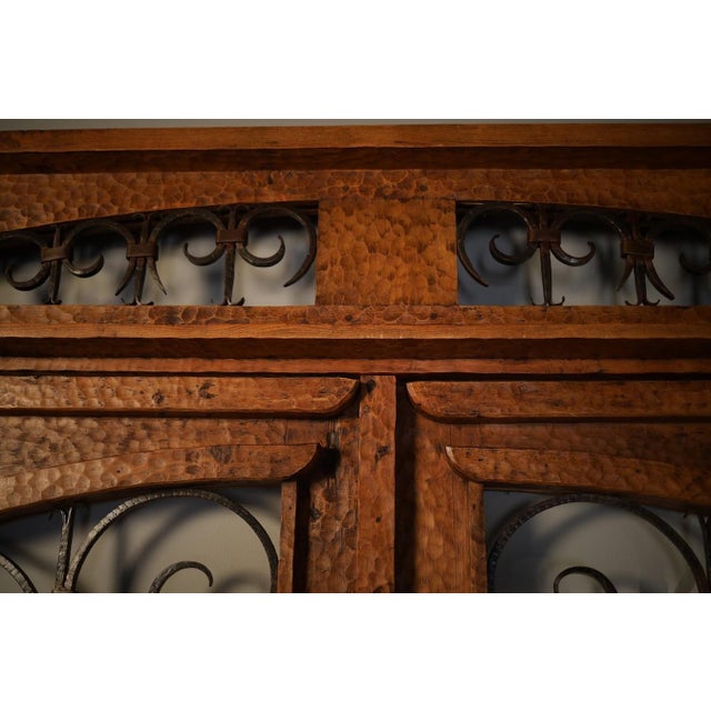 Brown Handcrafted Solid Wood Rustic Double Exterior Door – Custom Mexican Design Made to Order For Sale - Image 8 of 16