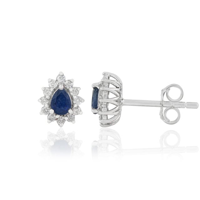 Blue Sapphire & Diamond Vintage Stud Earrings in 14k Gold- 2 Pieces For Sale - Image 4 of 14