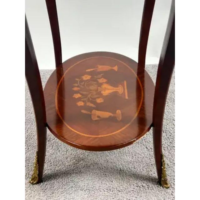 French Baroque Revival Style Oval Marquetry Side or End Table With Ormolu Accent For Sale - Image 13 of 16