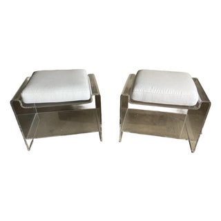 Pair of Lucite Waterfall Ottomans in the Style of Charles Hollis Jones For Sale