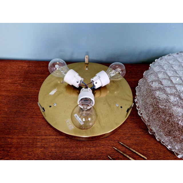 Large Ceiling Light in Brass and Frosted Glass from Hillebrand Lightning, 1970s For Sale - Image 13 of 17