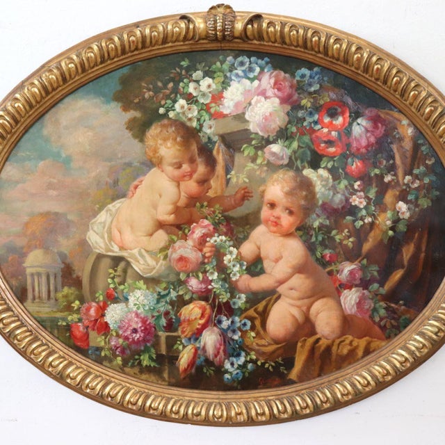 G. Ceragioli, Cherubs with Flowers, Oil Painting on Board, Early 20th Century, Framed For Sale - Image 15 of 18