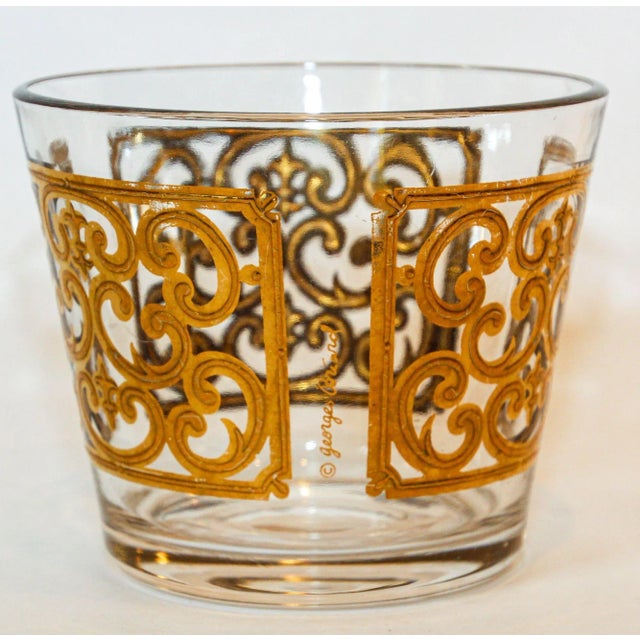 Mid-Century Modern 1950s Georges Briard Glass Ice Bucket Luxury Barware 22 K Gold Spanish Scroll For Sale - Image 3 of 13