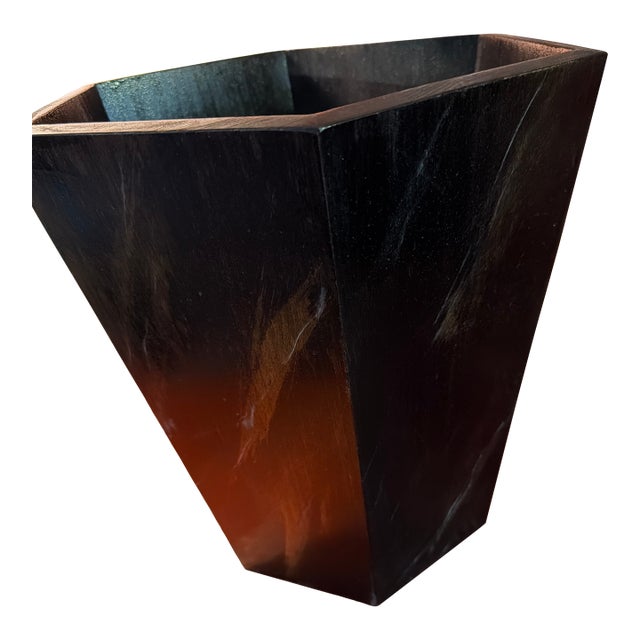 Faux Black Marble Hwxagonal Handmade Wastebasket For Sale