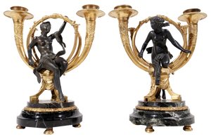 Antique French Empire Gilt Bronze Two-Light Candelabra, 1820, Set of 2