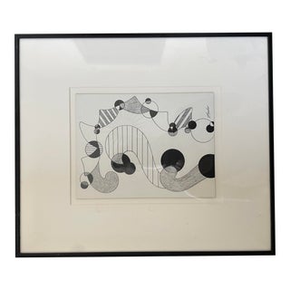 1960s Abstract Modern Ink and Charcoal Drawing, Framed For Sale