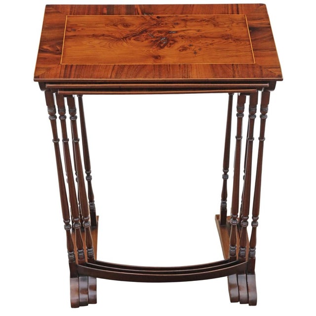 Antique Nesting Tables in Mahogany with Yew Veneer Tops, 1800s, Set of 3 For Sale - Image 4 of 12