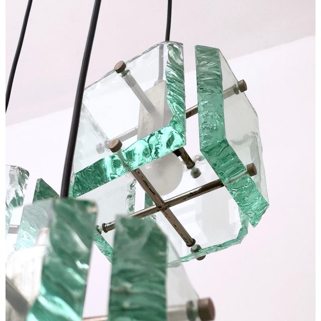 1960s Nile Green Hammered Glass Pendant Light by Zero Quattro, Italy, 1960s For Sale - Image 5 of 9