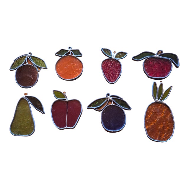Vintage Cottagecore Grandmillennial Handcrafted Collection of 8 Fruit Suncatchers For Sale