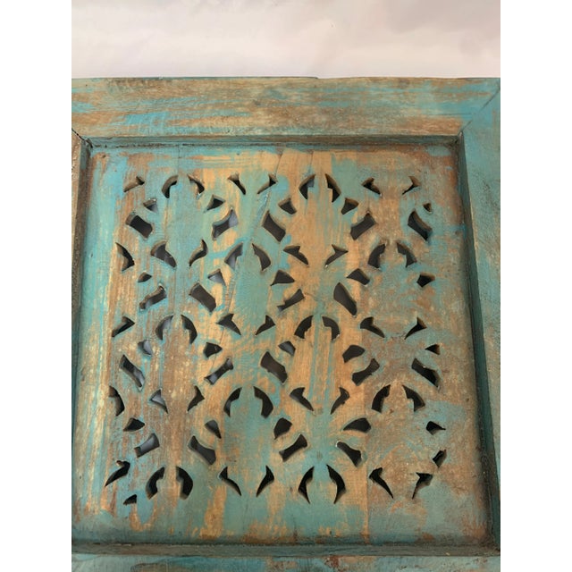 Wood Totally Turquoise Carved Wooden Screen 18 X 18 For Sale - Image 7 of 10