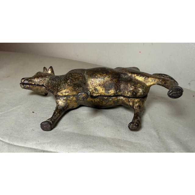 Antique 1920's Cast Iron Gold Cow Animal Still Coin Penny Bank – A.c. Williams For Sale - Image 10 of 11