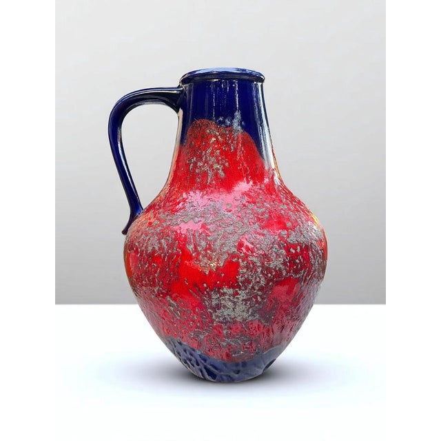 Large Vintage Model 313/50 Red-Blue Fat Lava Ceramic Jug with Handle from Dümler & Breiden, 1960s