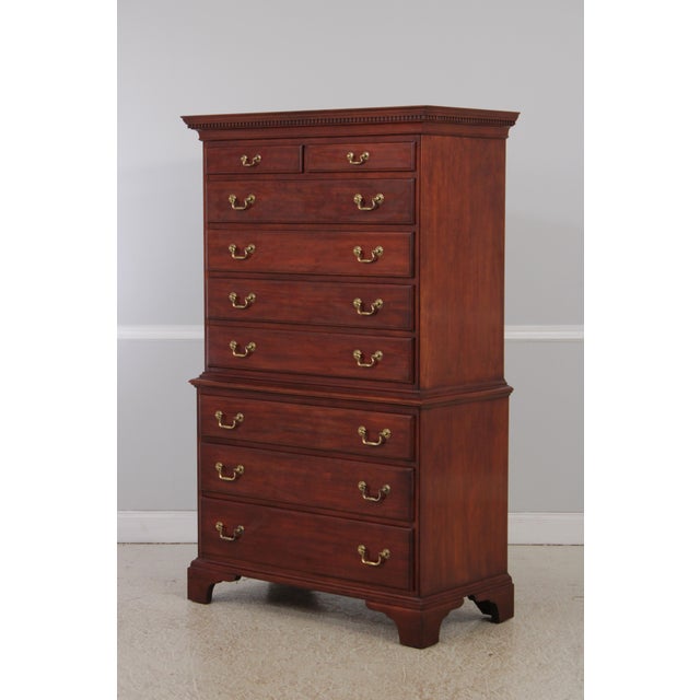Chippendale Henkel Harris Model 164 Cherry 9 Drawer Tall Chest on Chest For Sale - Image 3 of 15