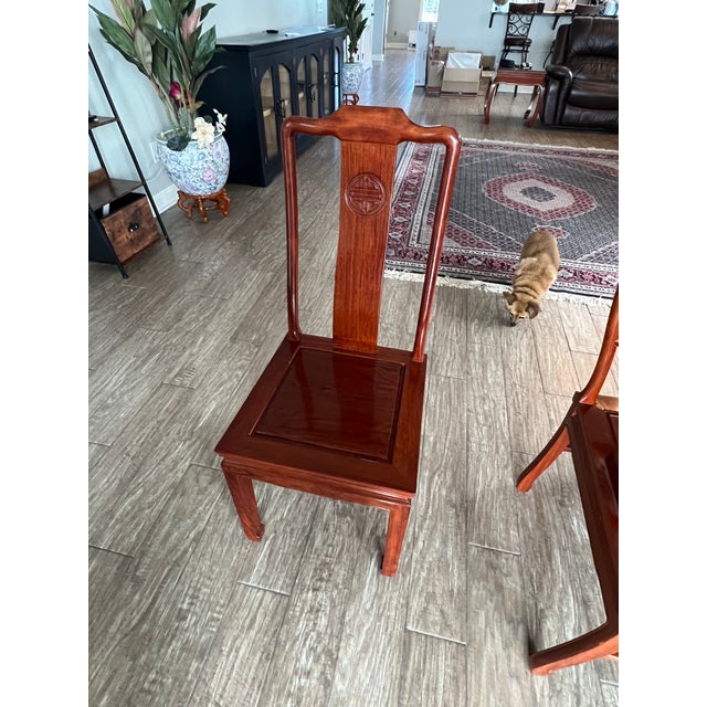 1990s Vintage Chinese Solid Rosewood Dining Set (Seats 8) + Custom Glass Top For Sale - Image 5 of 5