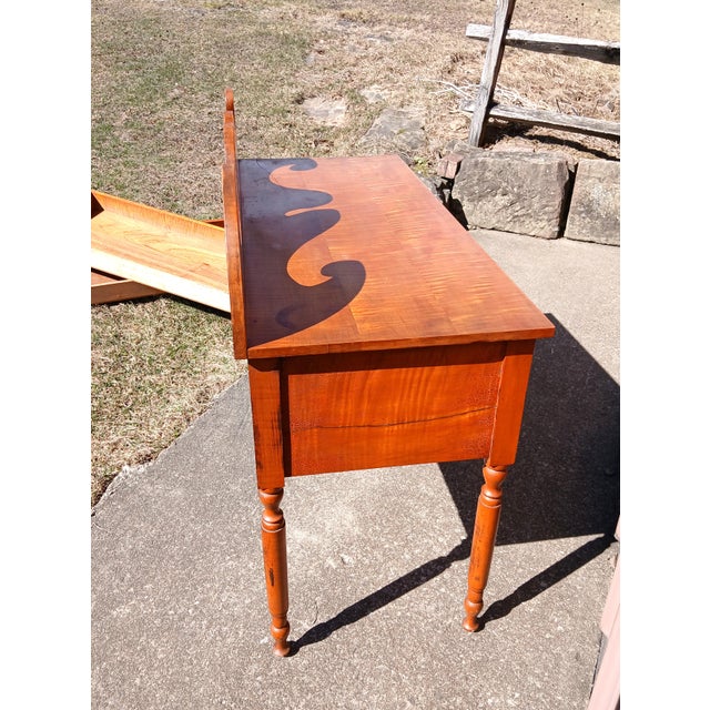 1930s Antique Tiger Maple Dressing Table With 2 Drawers 1934 For Sale - Image 5 of 15